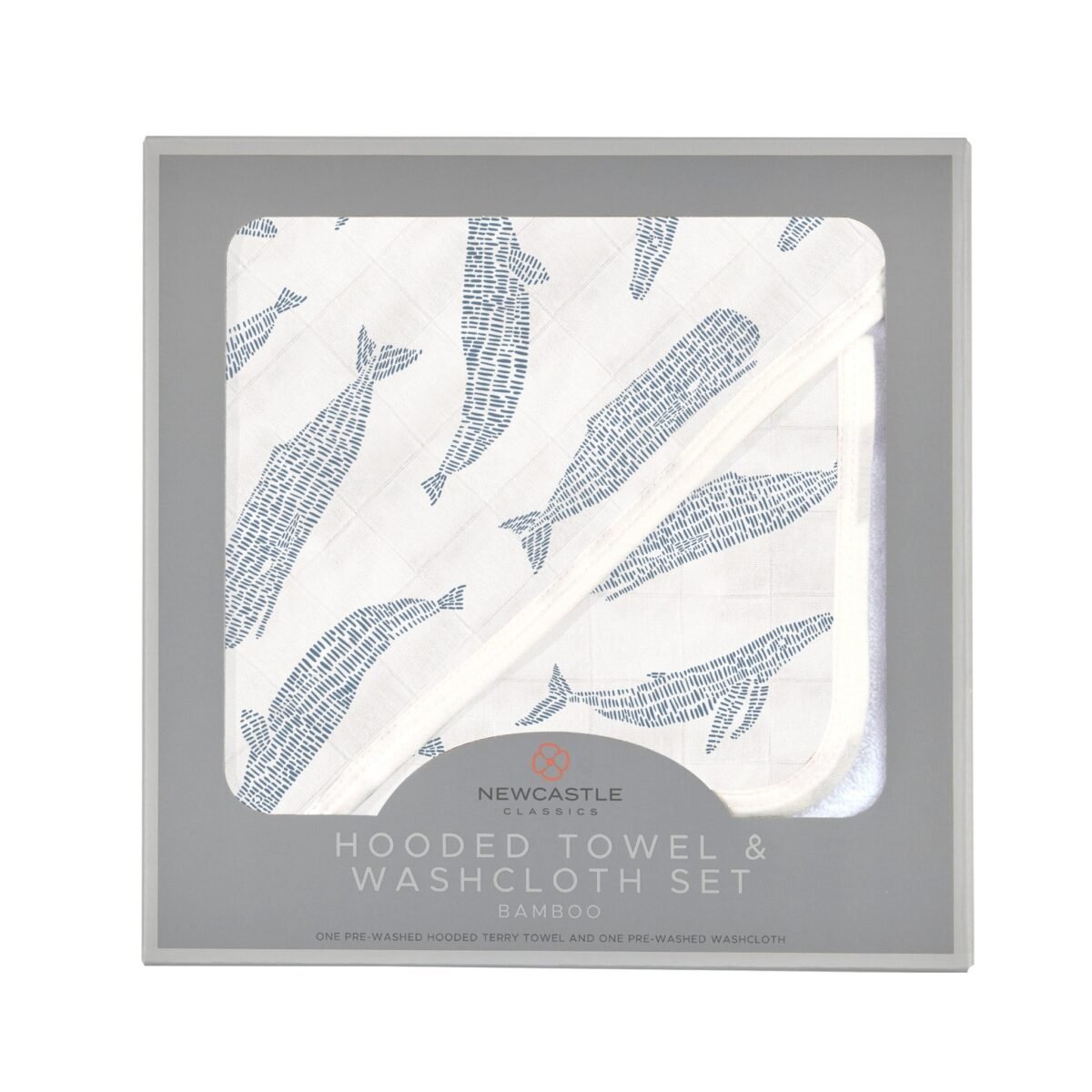 Blue shadow whales bamboo hooded towel and washcloth set | cloudybébé baby product