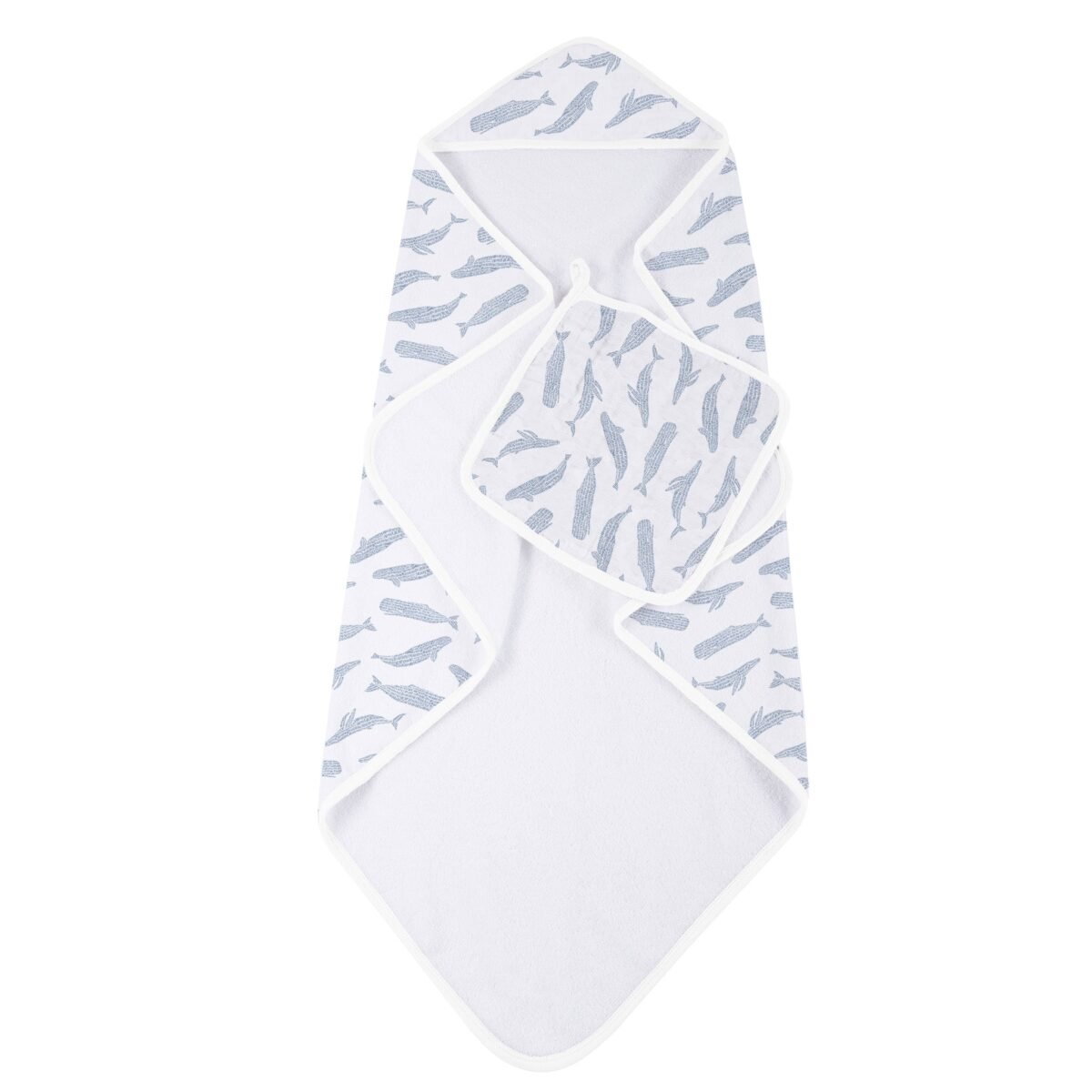 Blue shadow whales bamboo hooded towel and washcloth set | cloudybébé baby product