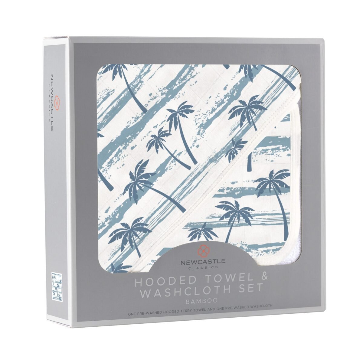 Ocean palm trees bamboo hooded towel and washcloth set | cloudybébé baby product