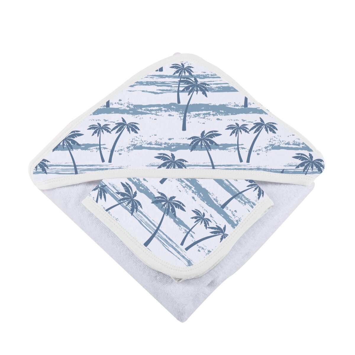 Ocean palm trees bamboo hooded towel and washcloth set | cloudybébé baby product