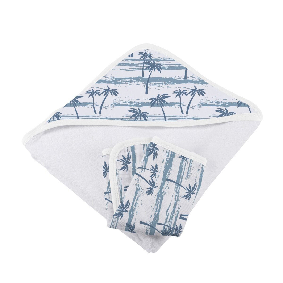 Ocean palm trees bamboo hooded towel and washcloth set | cloudybébé baby product