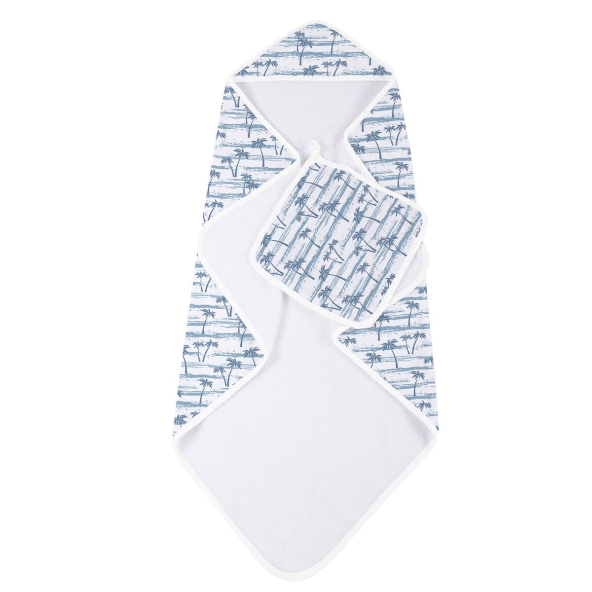 Ocean palm trees bamboo hooded towel and washcloth set | cloudybébé baby product