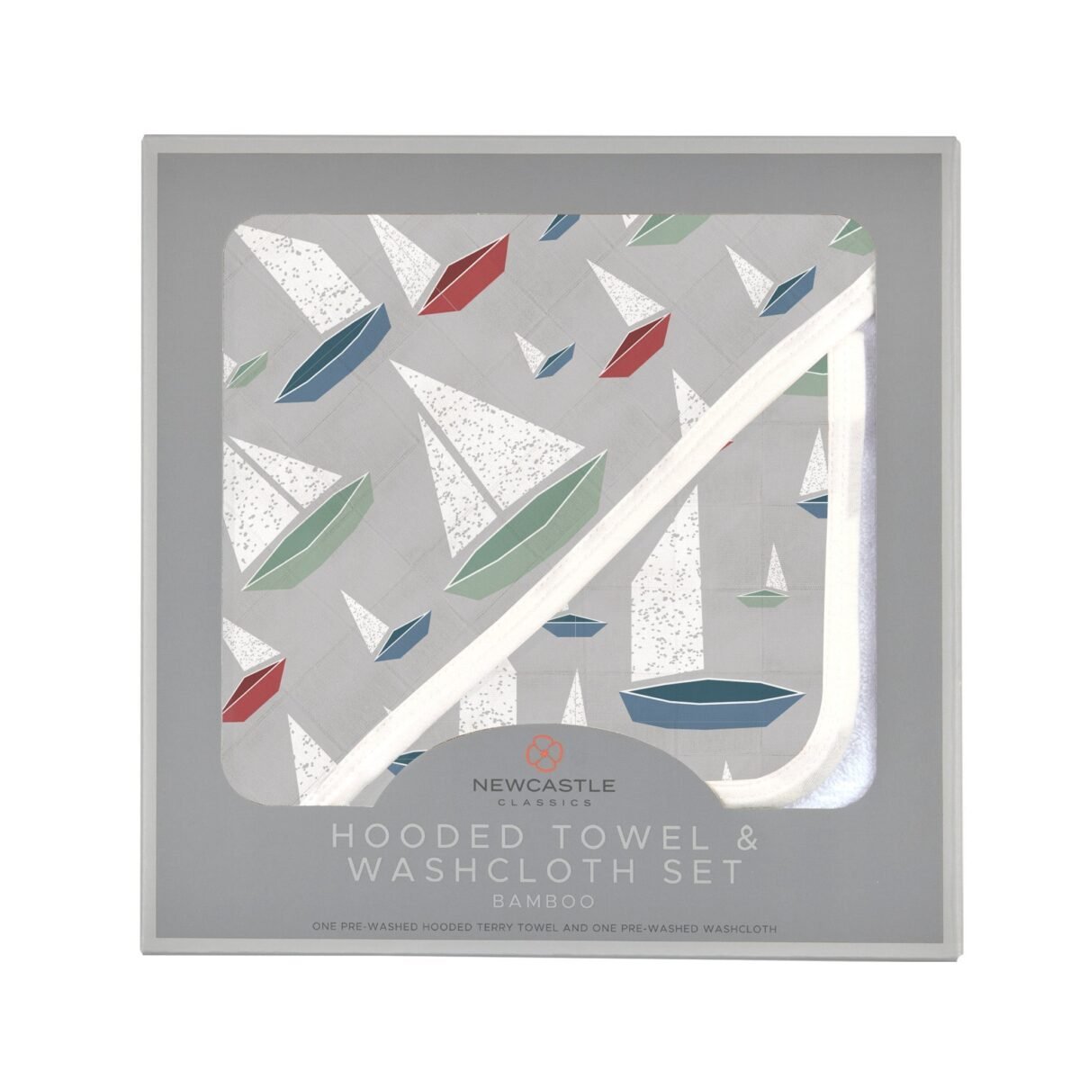 Marina sailboats bamboo hooded towel and washcloth set | cloudybébé baby product