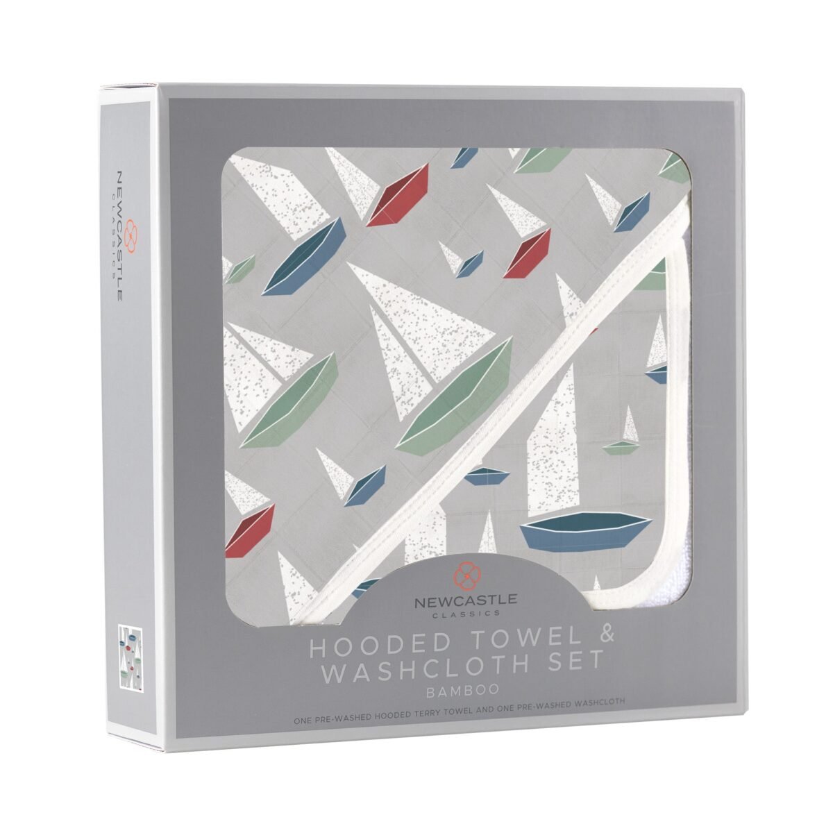 Marina sailboats bamboo hooded towel and washcloth set | cloudybébé baby product
