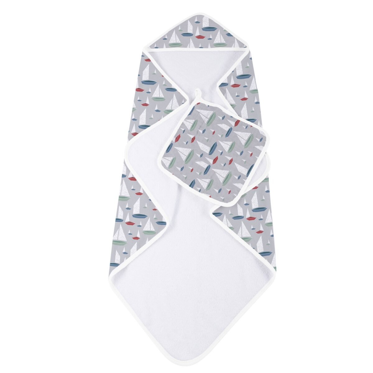 Marina sailboats bamboo hooded towel and washcloth set | cloudybébé baby product