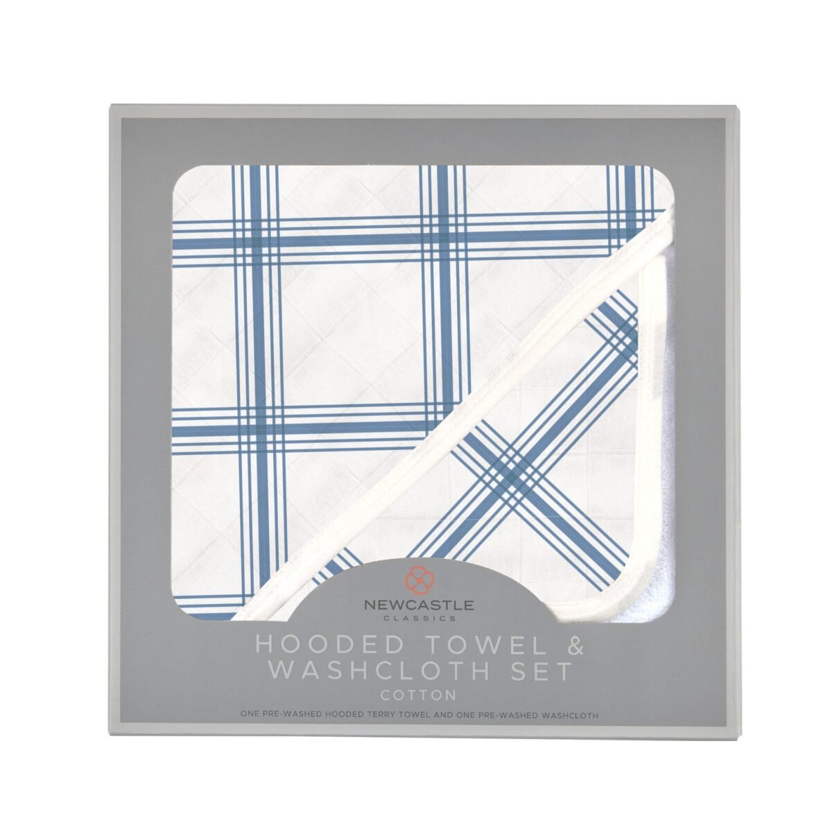 Blue buffalo check plaid hooded towel and washcloth set | cloudybébé baby product