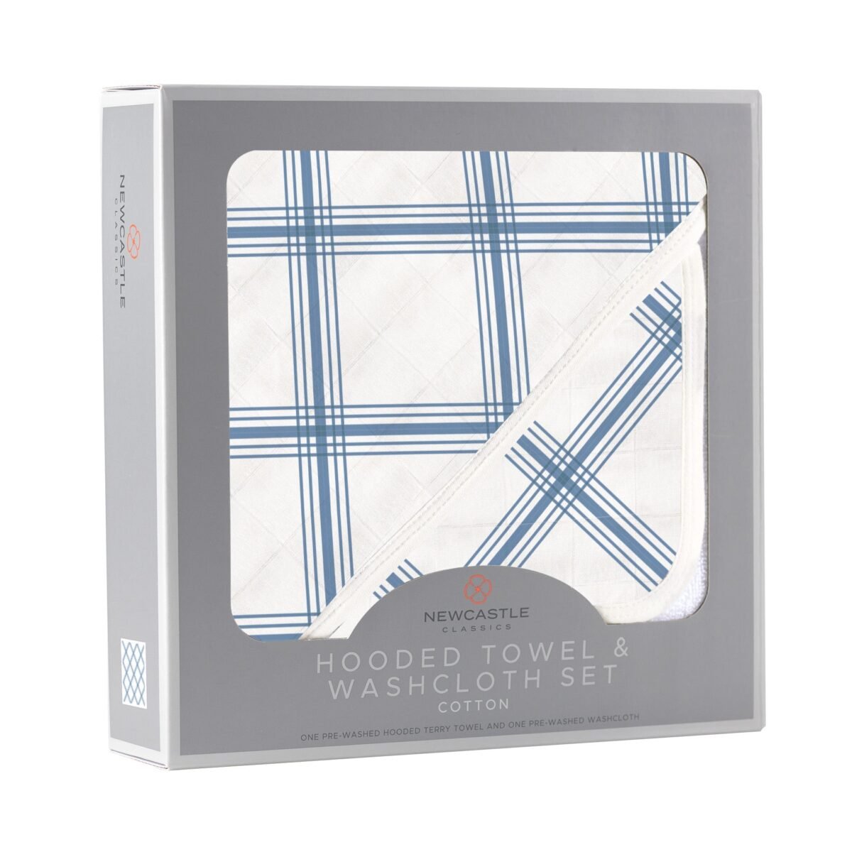 Blue buffalo check plaid hooded towel and washcloth set | cloudybébé baby product