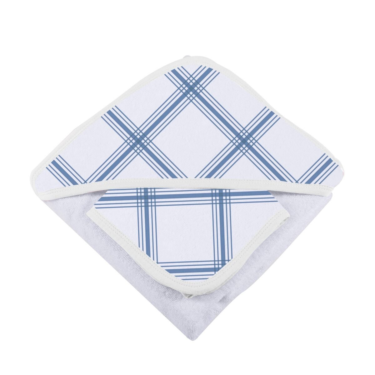 Blue buffalo check plaid hooded towel and washcloth set | cloudybébé baby product