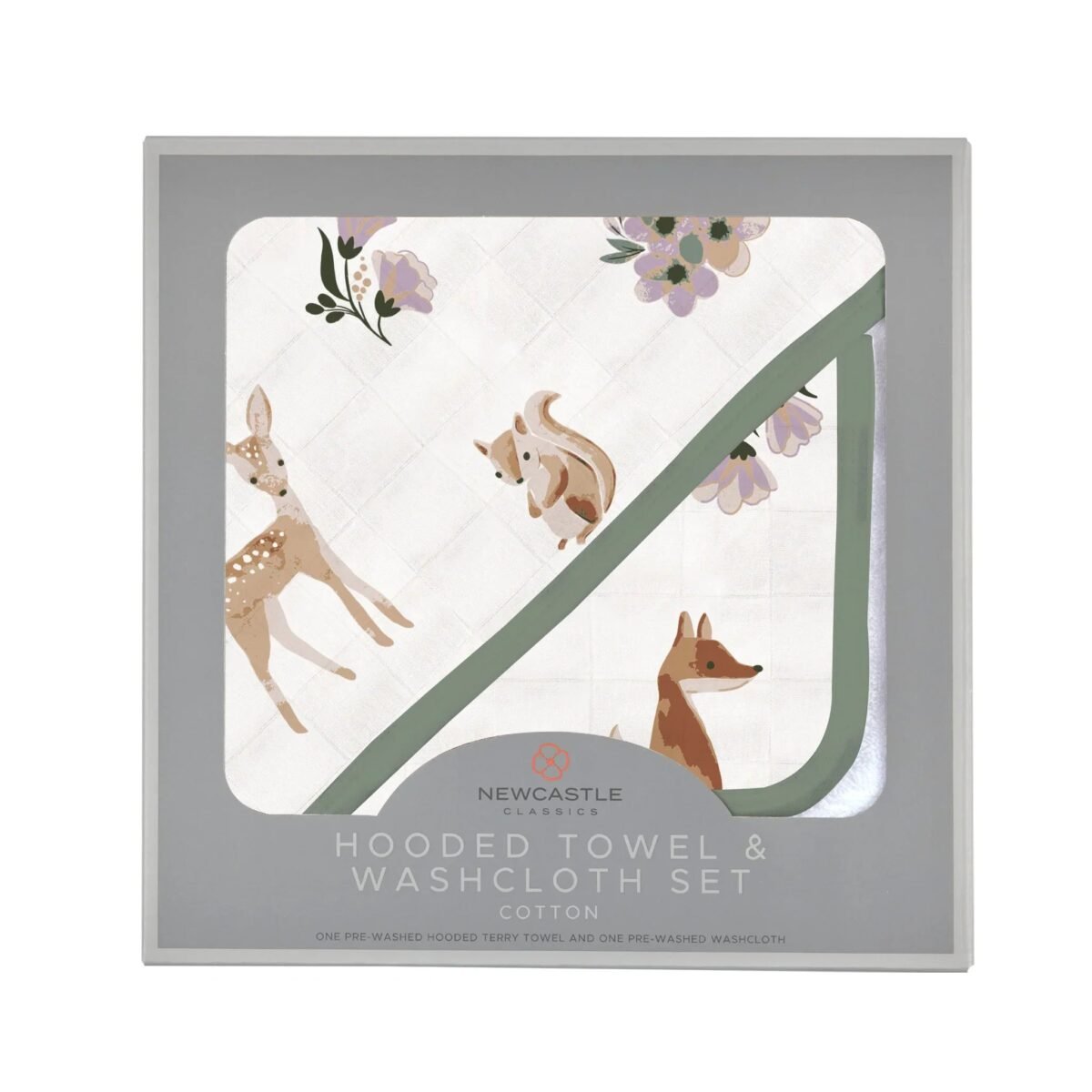 Sierra fox and deer cotton hooded towel and washcloth set | cloudybébé baby product