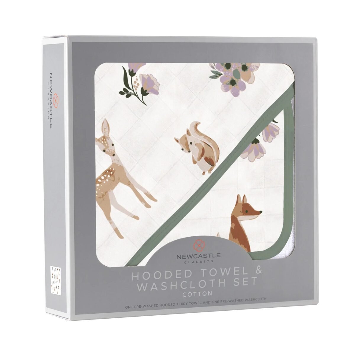 Sierra fox and deer cotton hooded towel and washcloth set | cloudybébé baby product
