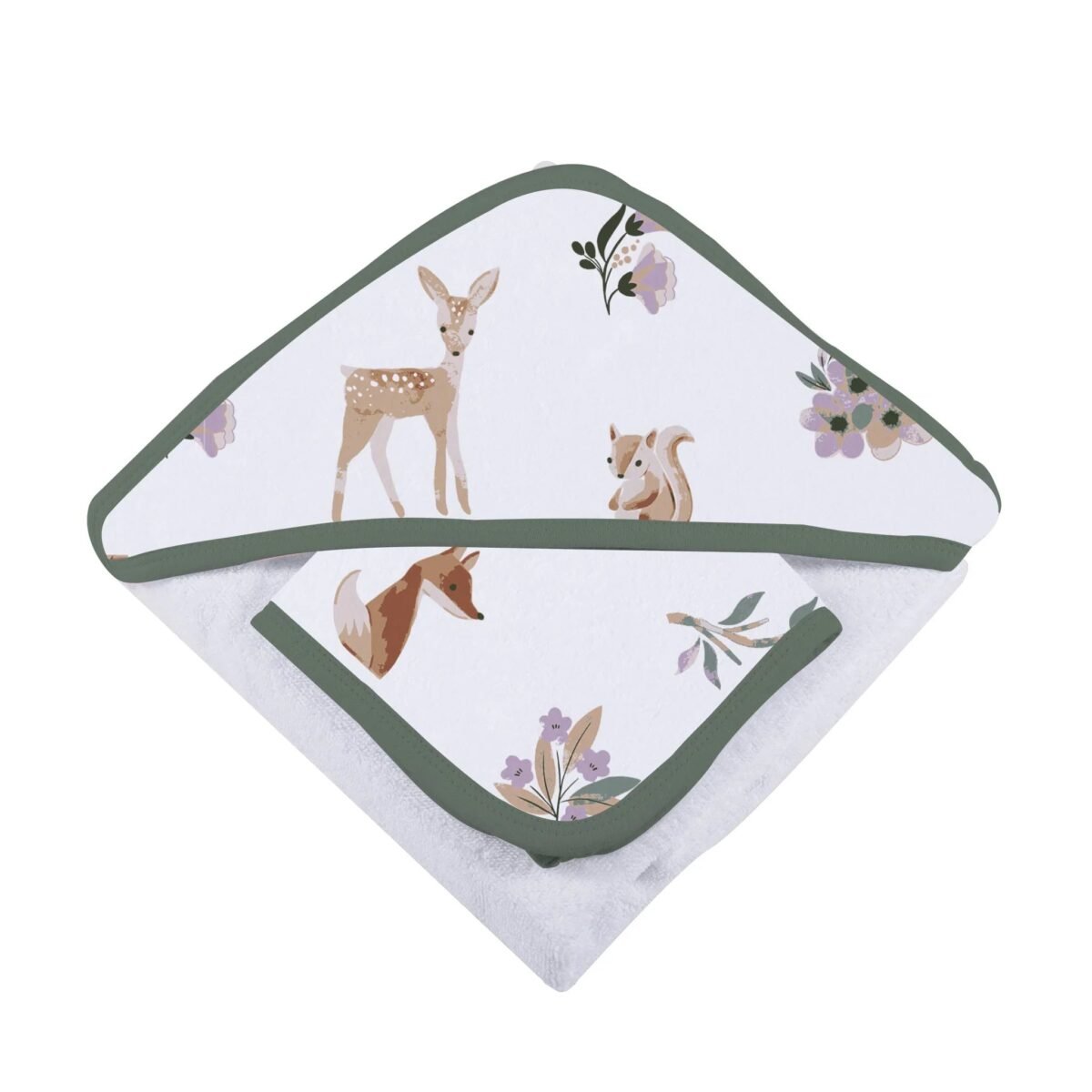 Sierra fox and deer cotton hooded towel and washcloth set | cloudybébé baby product