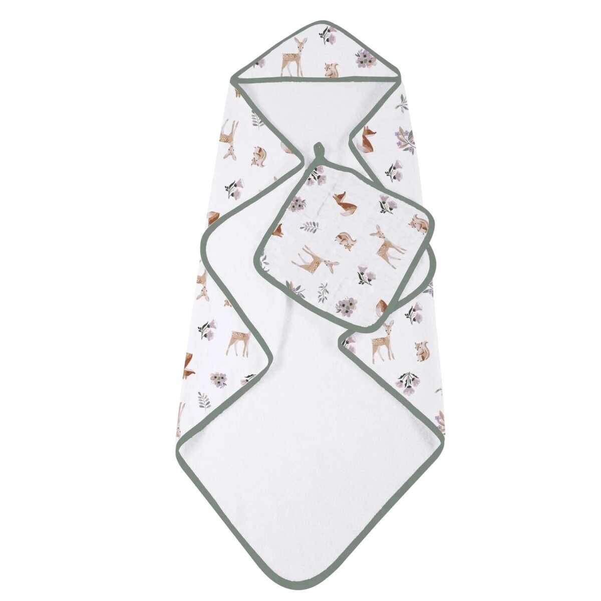 Sierra fox and deer cotton hooded towel and washcloth set | cloudybébé baby product