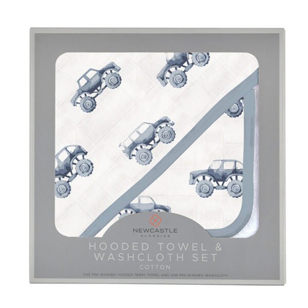 Indigo Monster Trucks Cotton Hooded Towel and Washcloth Set