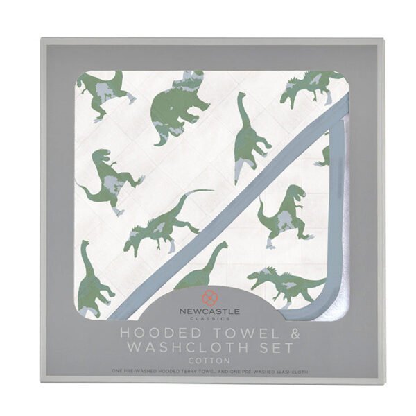 Granite Green Dinosaurs Cotton Hooded Towel and Washcloth Set