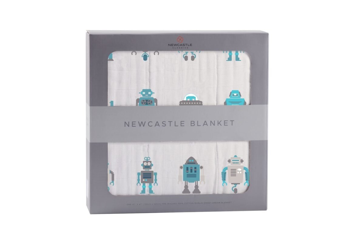 Robots cotton muslin newcastle blanket | cloudybébé baby product