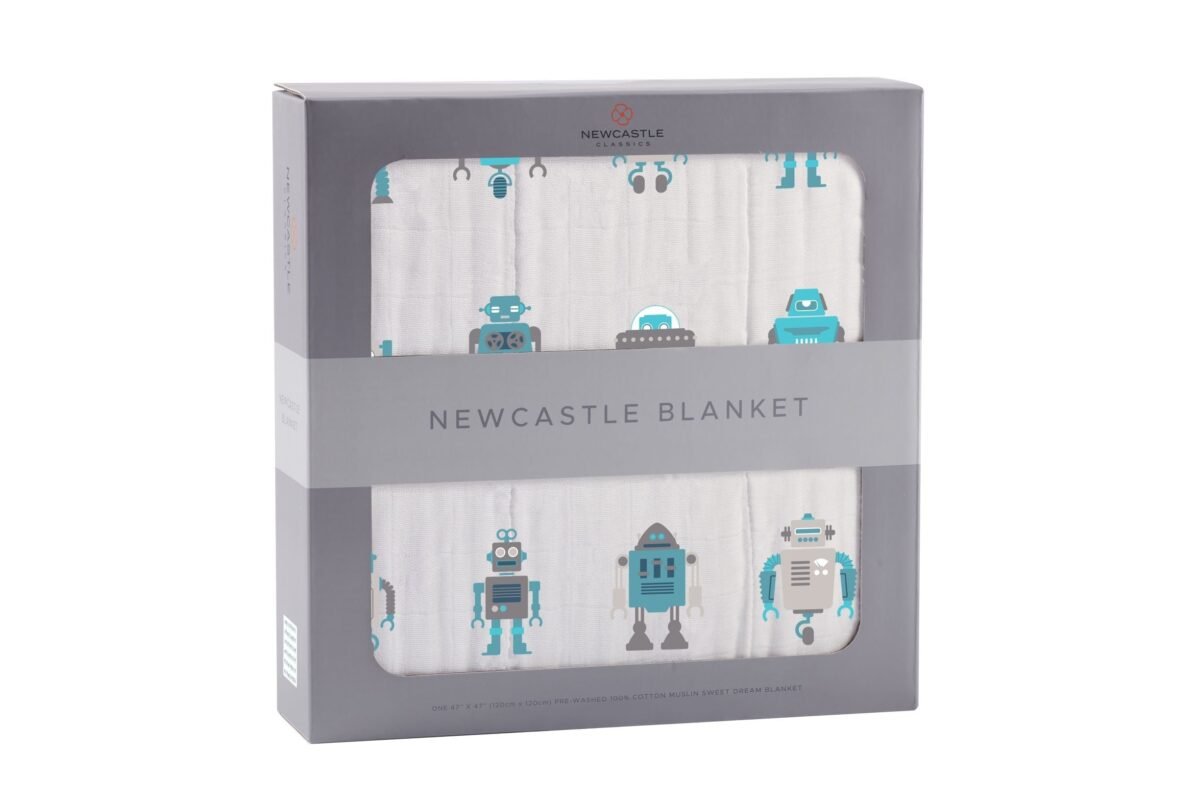 Robots cotton muslin newcastle blanket | cloudybébé baby product