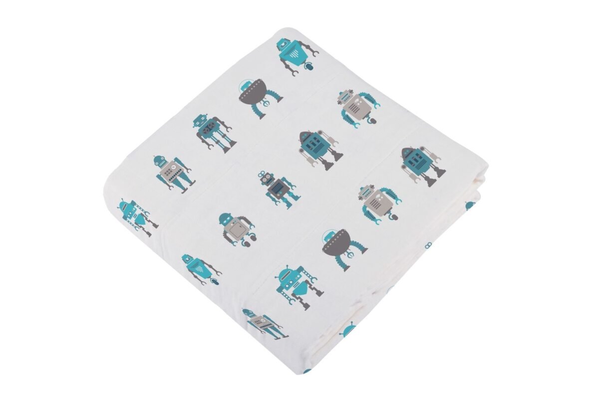 Robots cotton muslin newcastle blanket | cloudybébé baby product