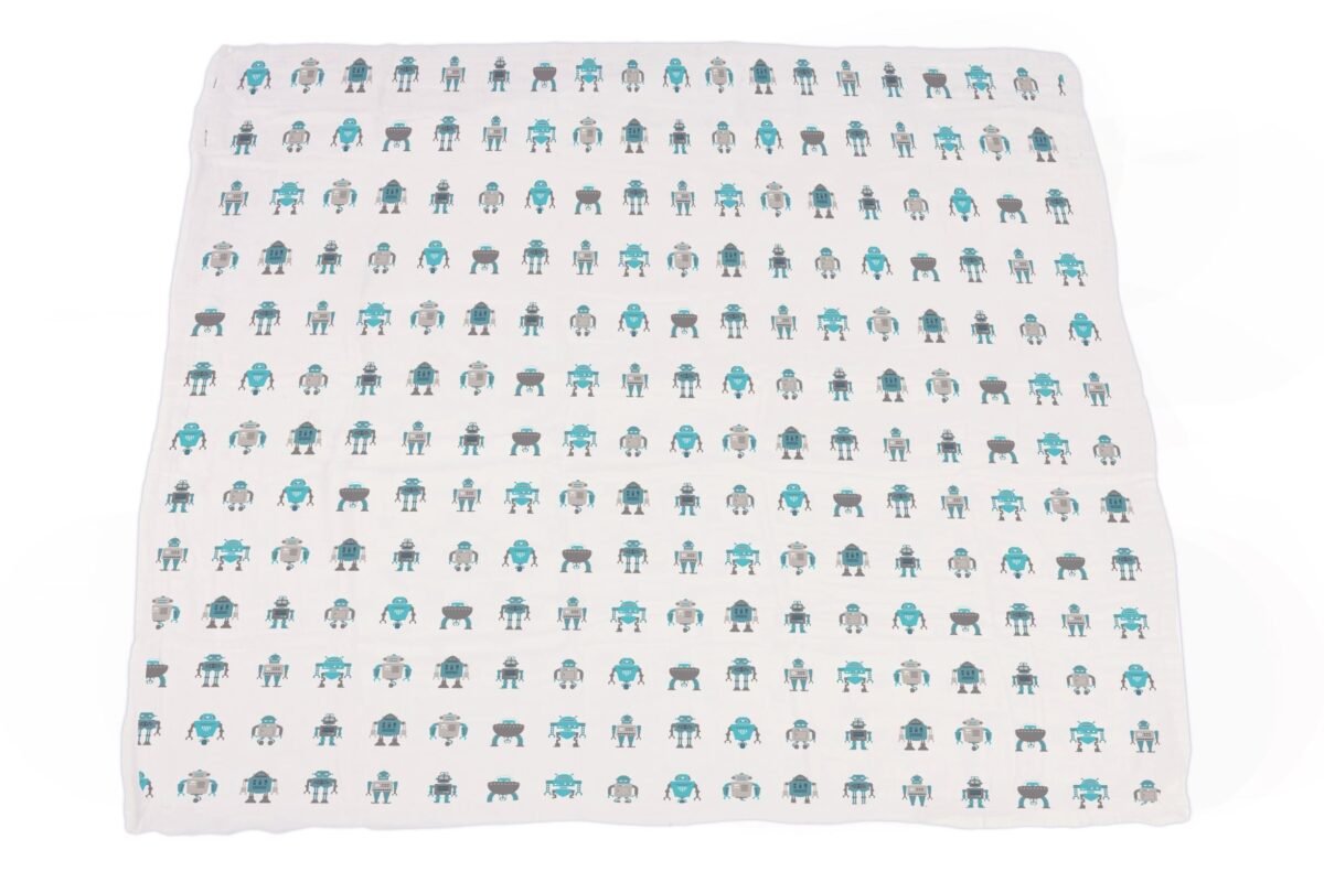 Robots cotton muslin newcastle blanket | cloudybébé baby product