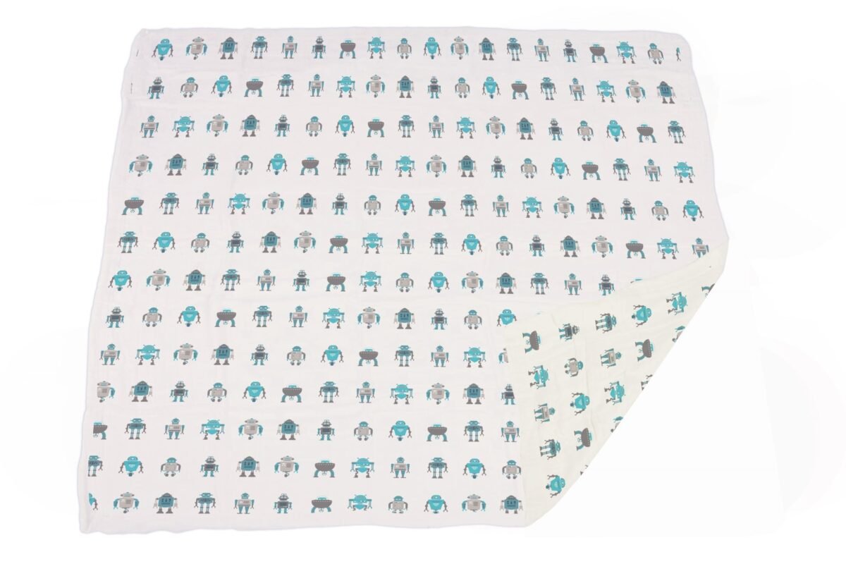 Robots cotton muslin newcastle blanket | cloudybébé baby product