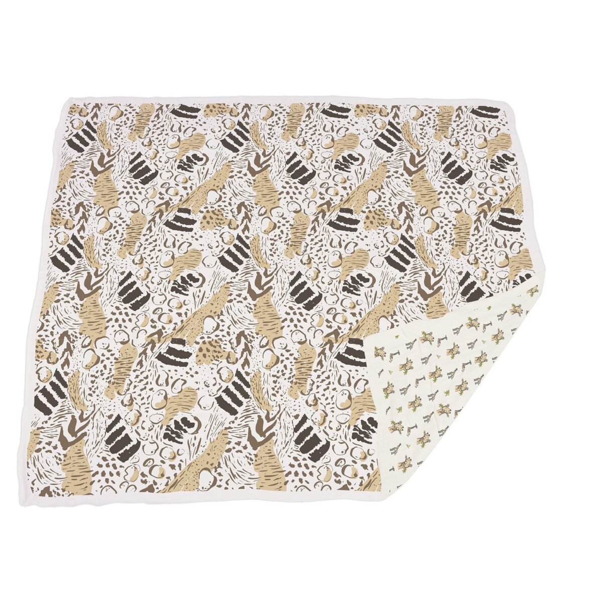 Hungry giraffe and animal print bamboo muslin newcastle blanket | cloudybébé baby product