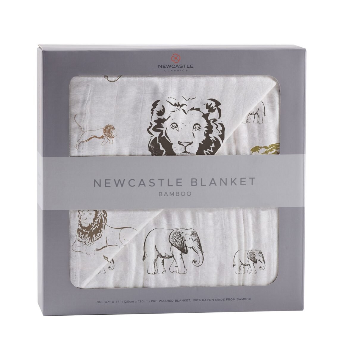 Hear me roar lion and rhinos and elephants bamboo newcastle blanket | cloudybébé baby product