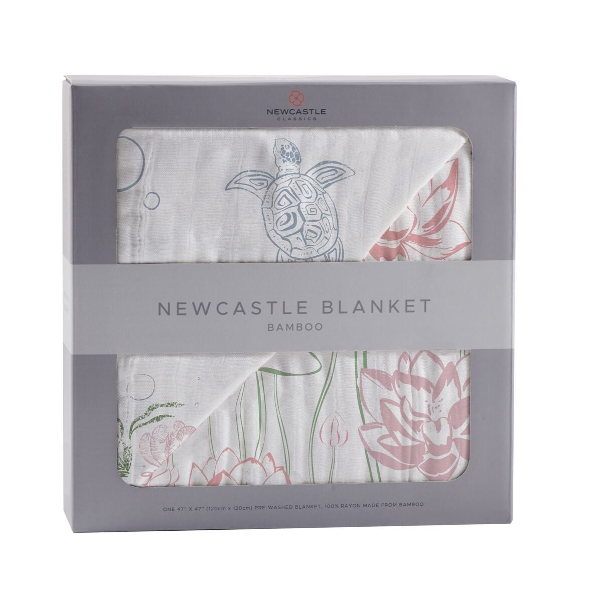 Turtles and water lily bamboo muslin newcastle blanket | cloudybébé baby product