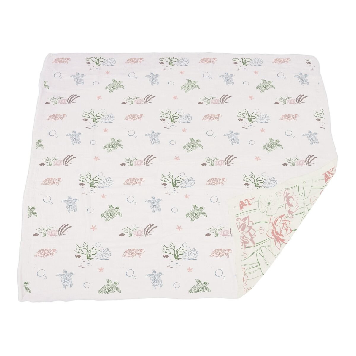 Turtles and water lily bamboo muslin newcastle blanket | cloudybébé baby product