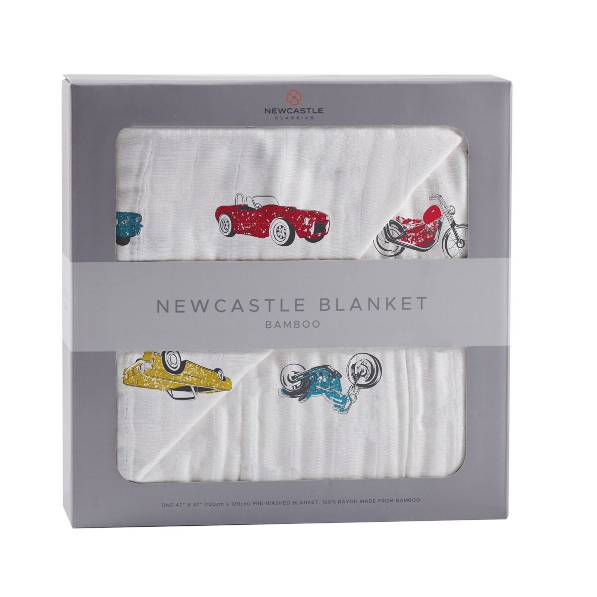 Vintage muscle cars and motorcycles bamboo muslin newcastle blanket | cloudybébé baby product