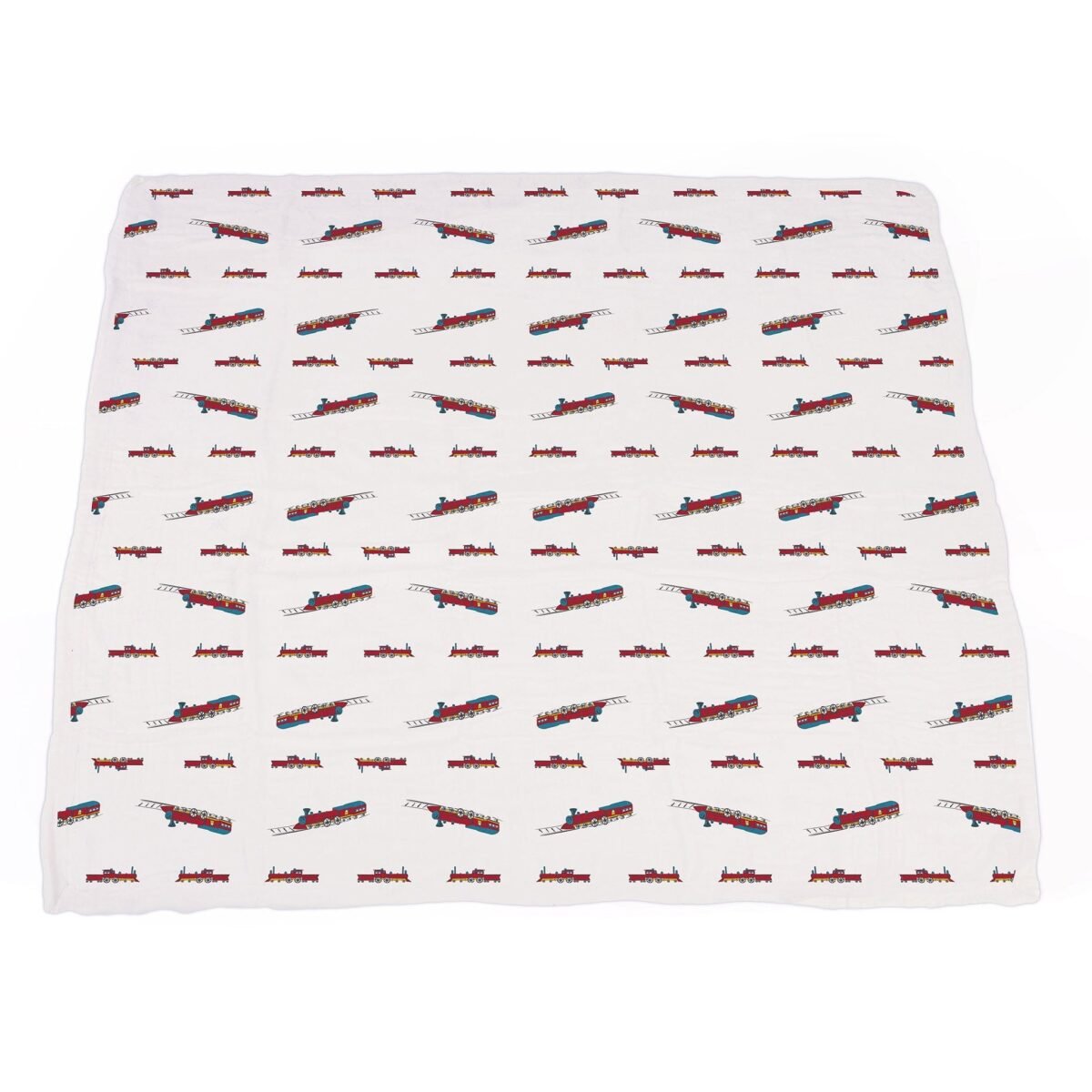 Vintage steam trains and blue stripe bamboo muslin newcastle blanket | cloudybébé baby product