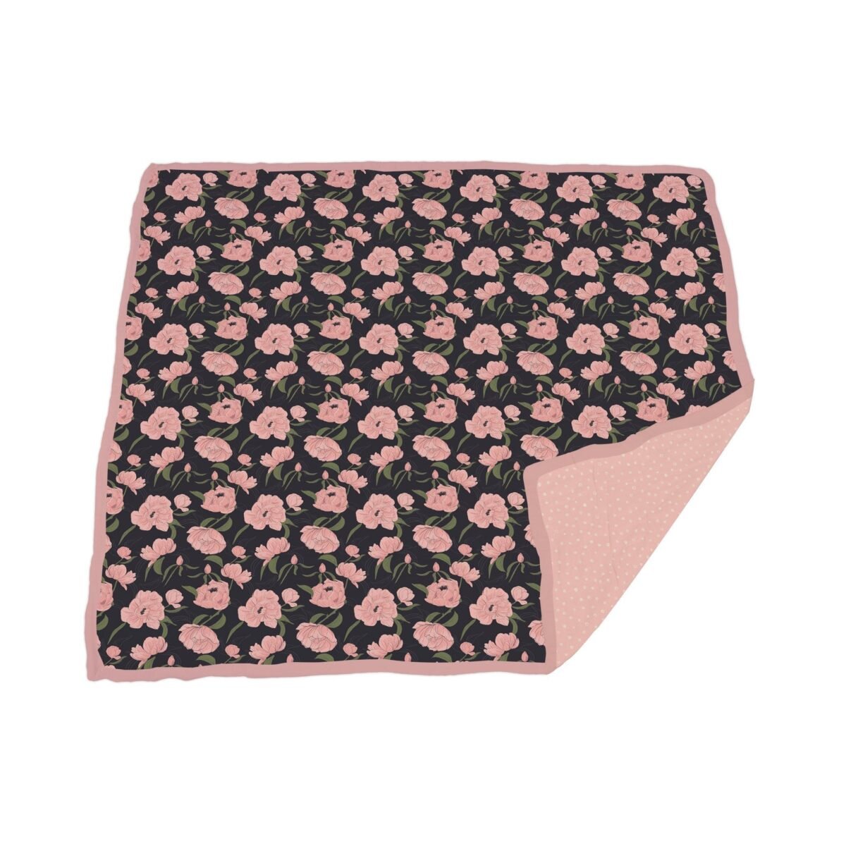 "luxurious peonies & pearl polka dot baby blanket featuring elegant floral design and charming details for newborns. "