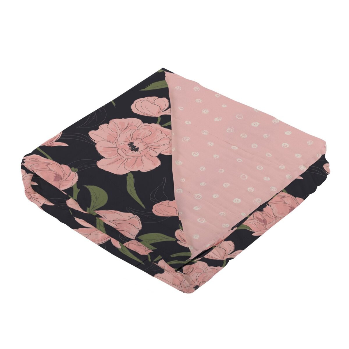 "luxurious peonies & pearl polka dot bamboo baby blanket featuring elegant floral and polka dot patterns for newborns, a cozy and stylish essential. "