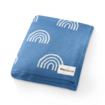 "Organic swaddle blankets in rainbow knit design, offering newborns softness, comfort, and safety. Perfect for a cozy and stylish swaddling experience."
