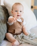 French Terry baby overall in soft organic cotton, perfect for comfort and style.