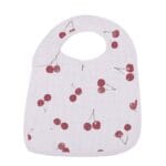 Sweetheart Cherry Hearts Snap Bib set in soft bamboo muslin fabric.
