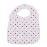 Sweetheart Cherry Hearts Snap Bib set in soft bamboo muslin fabric.