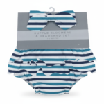 Blue and White Stripe Ruffle Bamboo Bloomer Headband Set - Image 2